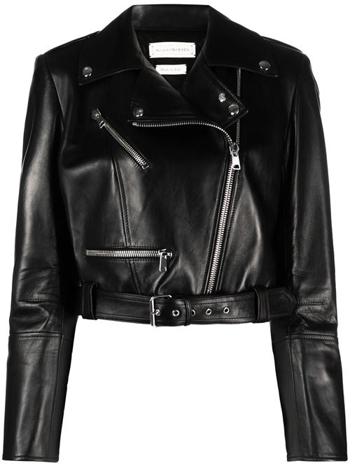 CROPPED LEATHER BIKER JACKET ALEXANDER MCQUEEN | 668451Q5AK81000